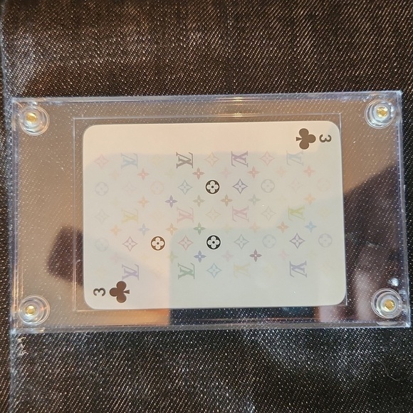 Auth. Louis Vuitton white Murakami playing card 3 of clubs main image 4